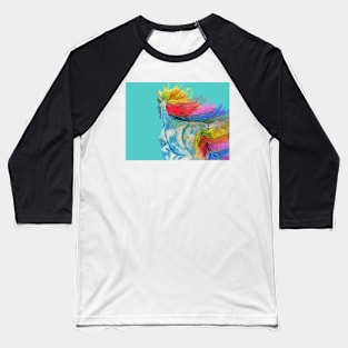 Unicorn Watercolor Painting Blue - On Aqua Baseball T-Shirt